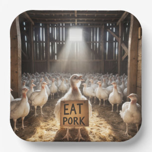 Erntedankfest Truthahn mit "Iss Schwein" Schild Pappteller