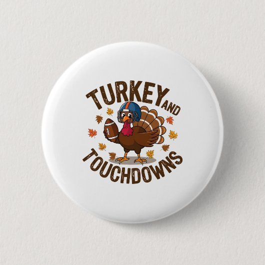 Erntedankfest Truthahn und Touchdowns Footballspie Button (Vorderseite)