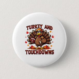 Erntedankfest Truthahn und Touchdowns Footballspie Button