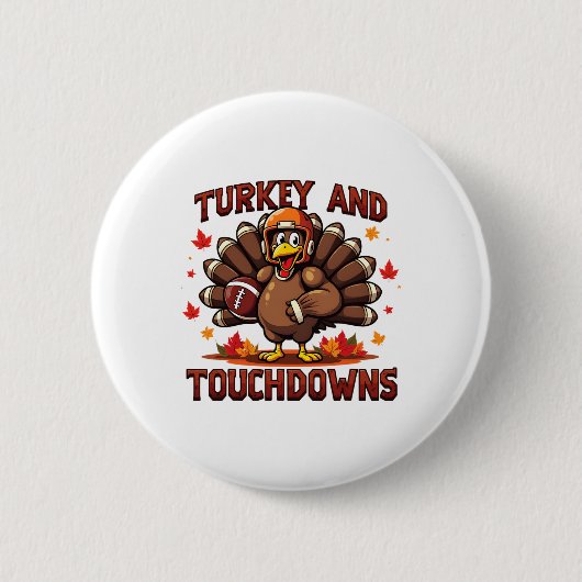 Erntedankfest Truthahn und Touchdowns Footballspie Button (Vorderseite)