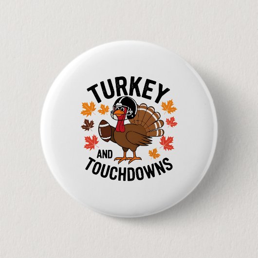 Erntedankfest Truthahn und Touchdowns Footballspie Button (Vorderseite)