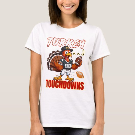 Erntedankfest Truthahn und Touchdowns Lustiger Foo T-Shirt (Vorderseite)