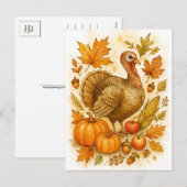 Erntedankfest Truthahn Wasserfarben Postkarte (Vorne/Hinten)