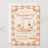 Erntedankfestessen Orange Gingham Einladung (Vorderseite)