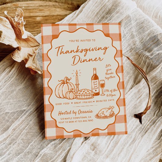 Erntedankfestessen Orange Gingham Einladung