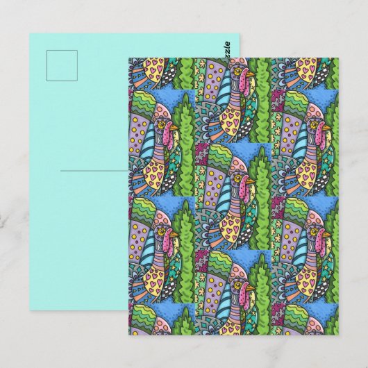 ERNTEDANKPUTER, PATCHWORKFEDERN, VOLKSKUNST POSTKARTE (Vorne/Hinten)