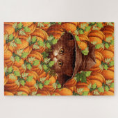 ERNTEDANKSAGUNGS-KÜRBISSE SÜSSE KATZE PUZZLE (Horizontal)