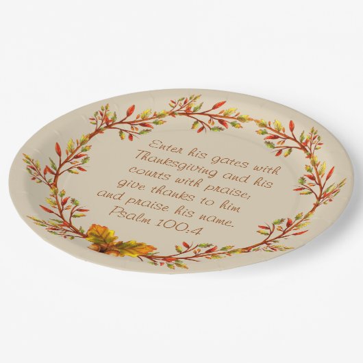 Erntedankwreath-Bibel-Vers-Teller 9" Pappteller (Schrägansicht)