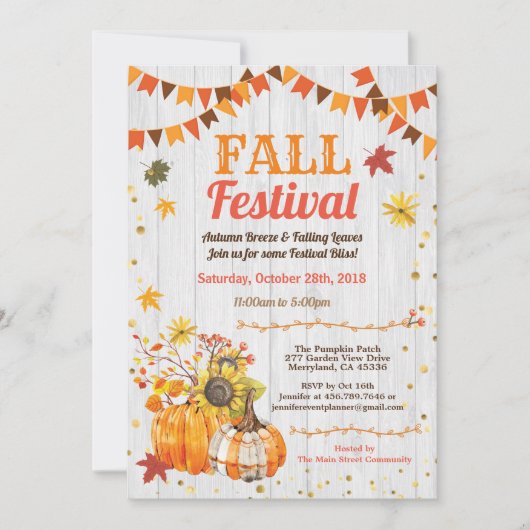 Erntefest rustikales Holzkürbispflaster Einladung (Vorderseite)