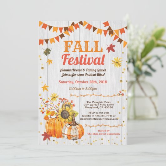 Erntefest rustikales Holzkürbispflaster Einladung (Stehend Vorderseite)