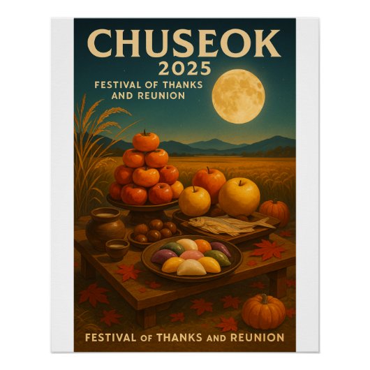 Erntefest & Vollmond" - Chuseok 2025 Poster (Vorderseite)