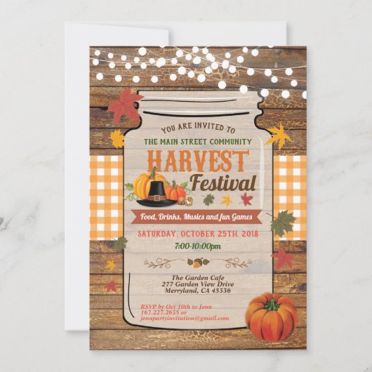 Erntefestival rustikale Holzmaske Glas Party Einladung (Vorderseite)