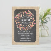 Erntefestspiele Herbst Burlap Leaaz Einladung (Stehend Vorderseite)