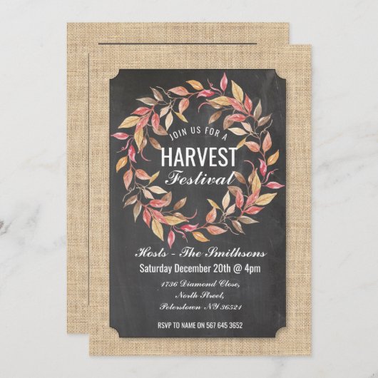 Erntefestspiele Herbst Burlap Leaaz Einladung (Vorne/Hinten)