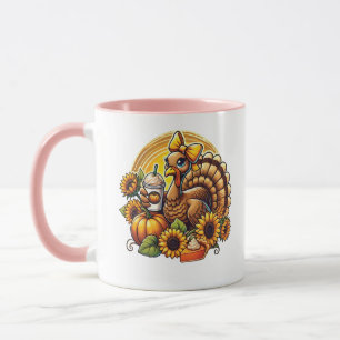 Erntetruthahn-Kürbis-Sonnenblumen-Kaffeetasse Tasse
