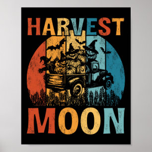 Erntmond Vintage-LKW Halloween-Kürbisse Poster