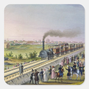 Eröffnung der ersten Eisenbahnstrecke Quadratischer Aufkleber