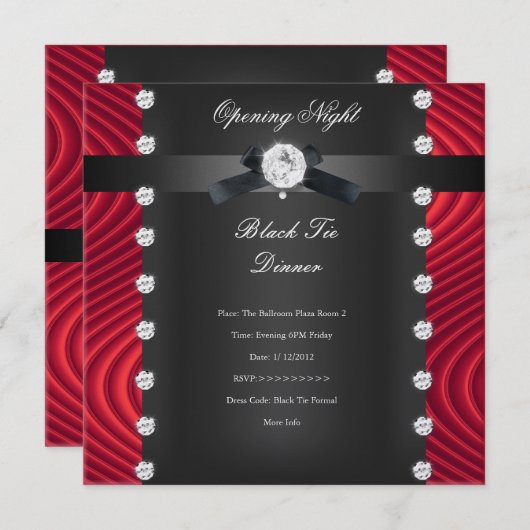 Eröffnungsabend Schwarze Krawatte formales Rotes S Einladung (Vorne/Hinten)