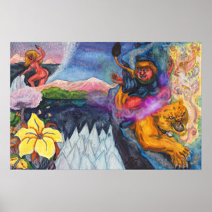 Eros reiten Lion Princess Wasserfarbentraum Poster