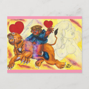 Eros reitet Lion Princess Aquarell Liebe 3 Feiertagspostkarte