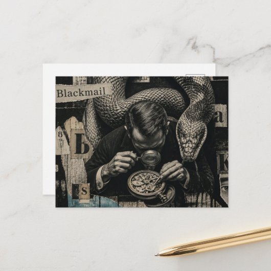 Erpressung Mixed Media Collage Postkarte (Vorderseite/Rückseite Beispiel)