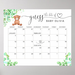 Errate den Geburtstermin Kalender Bär Poster