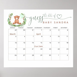 Errate den Geburtstermin-Kalender-Teddybär-Plakat Poster