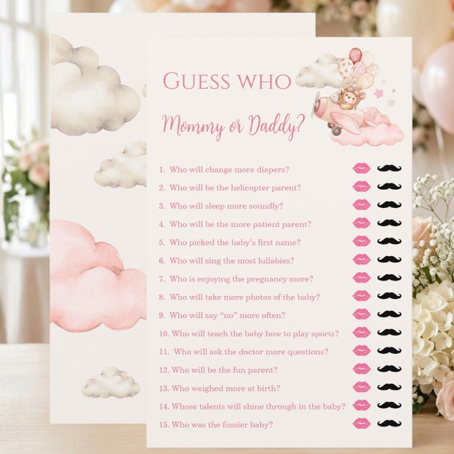 Errate Mami oder Papi Baby Shower Spiel (We Can Bearly Wait Guess Who Mommy or Daddy Game | Girl Baby Shower)