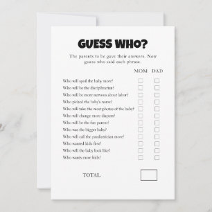 Errate Wer Baby Shower Spielvorlage zum Ausdrucken Einladung
