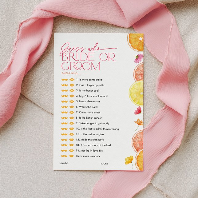 Errate wer Braut oder Bräutigam Zitrus-Junggeselli (Guess Who Bride or Groom? Main Squeeze Citrus Bridal Shower Game)