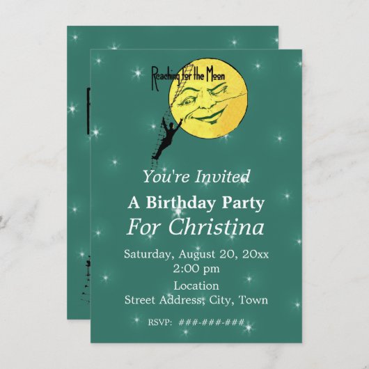 Erreichbarkeit der weißen Sterne der Moon Birthday Einladung (Vorne/Hinten)