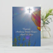 Erreichbarkeit für Sky BABY BOY BAPTISM CHRISTENIN Einladung (Stehend Vorderseite)