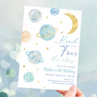 Erreichen Sie vier der Sterne Blue Space Geburtsta Einladung