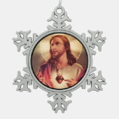 Erretter Eyes erhoben in den Himmel Schneeflocken Zinn-Ornament (Vorderseite)