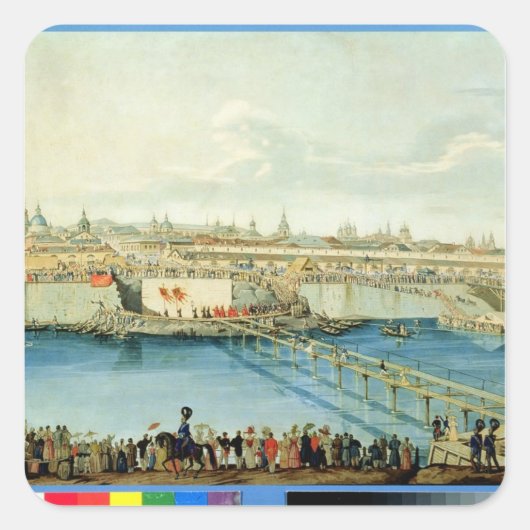 Errichtung der Moskauer Brücke in Moskau Quadratischer Aufkleber (Vorderseite)