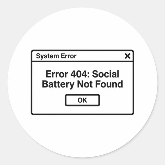 Error 404: Motivation Runder Aufkleber (Vorderseite)