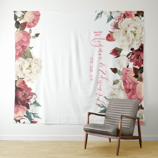 Erröten Blumenhochzeits-Hintergrund-Empfangs-Dekor Wandteppich (Beispiel (Horizontal))