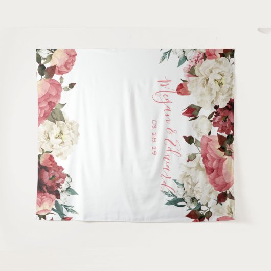 Erröten Blumenhochzeits-Hintergrund-Empfangs-Dekor Wandteppich (Vorderseite (Horizontal))