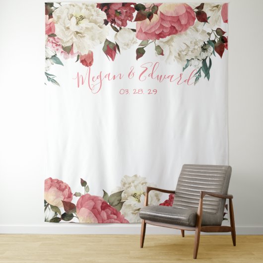 Erröten Blumenhochzeits-Hintergrund-Empfangs-Dekor Wandteppich (Beispiel)