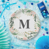 Erröten Blumenmonogramminitiale des rosa Aquarells Pappteller (Party)