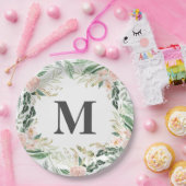 Erröten Blumenmonogramminitiale des rosa Aquarells Pappteller (Party)