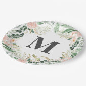 Erröten Blumenmonogramminitiale des rosa Aquarells Pappteller (Schrägansicht)