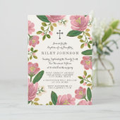 Erröten Blumenstrauß-Taufe Einladung (Stehend Vorderseite)