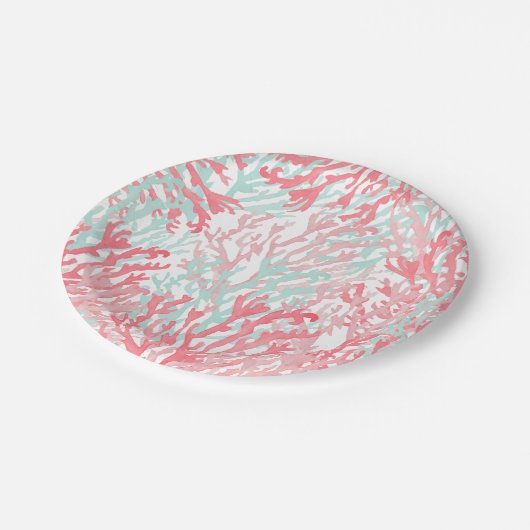 Erröten das rosa aquamarine korallenrote pappteller (Schrägansicht)