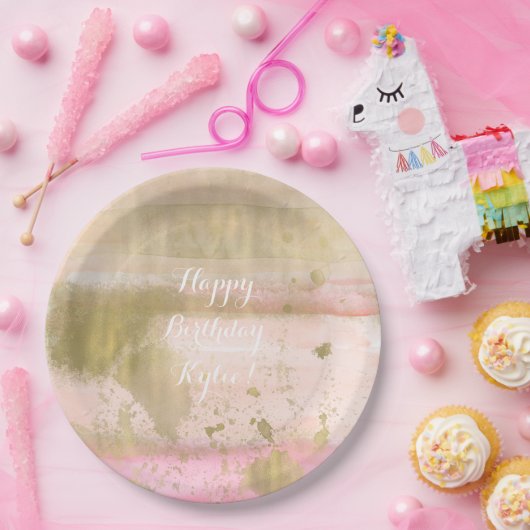 Erröten das rosa schöne Goldbezaubernde Aquarell Pappteller (Party)