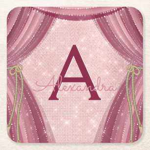 Erröten der Geburtstag des Rosa-, Gold-und Rechteckiger Pappuntersetzer