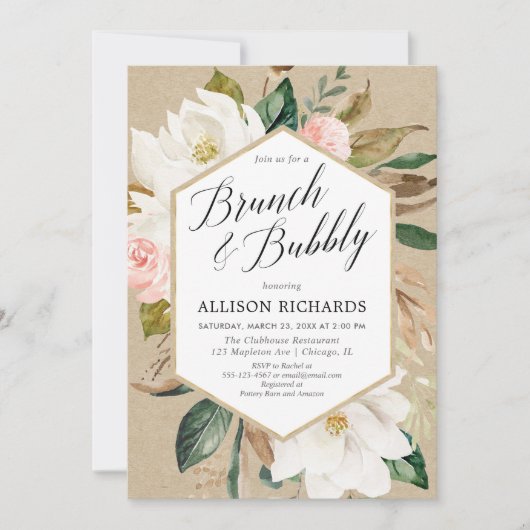 Erröten der rosa weiße rustikale sprudelnde mit einladung (Vorderseite)