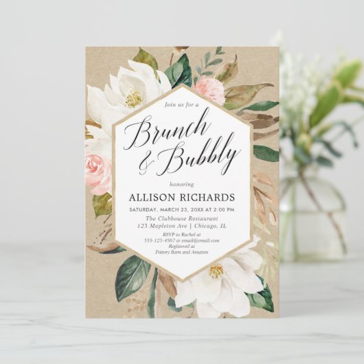 Erröten der rosa weiße rustikale sprudelnde mit einladung (Stehend Vorderseite)