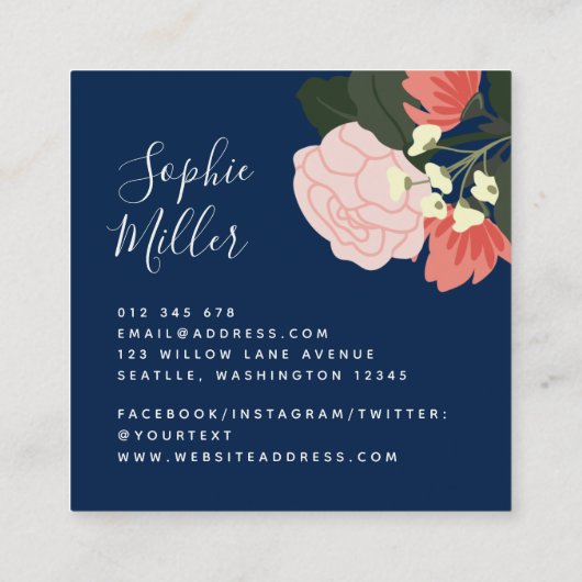 Erröten die Blumen Rosen und erröten korallenroter Quadratische Visitenkarte (Rückseite)