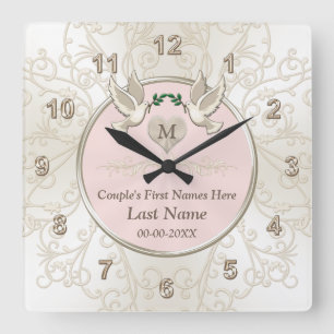 Erröten die Liebe-Vogel-Hochzeits-Geschenk-Uhr, Quadratische Wanduhr